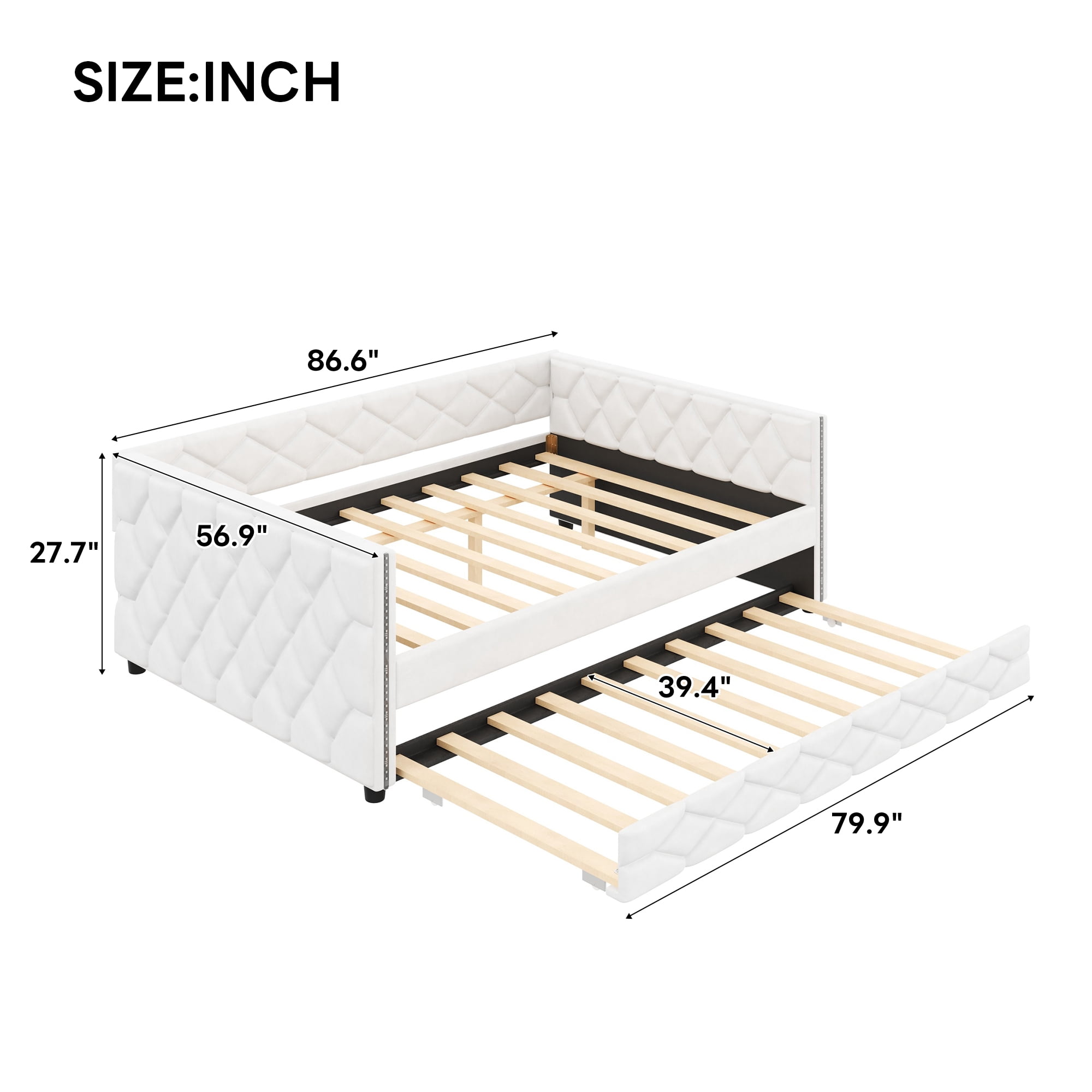 Alvantor Full XL Upholstered Daybed with Trundle and LED, White
