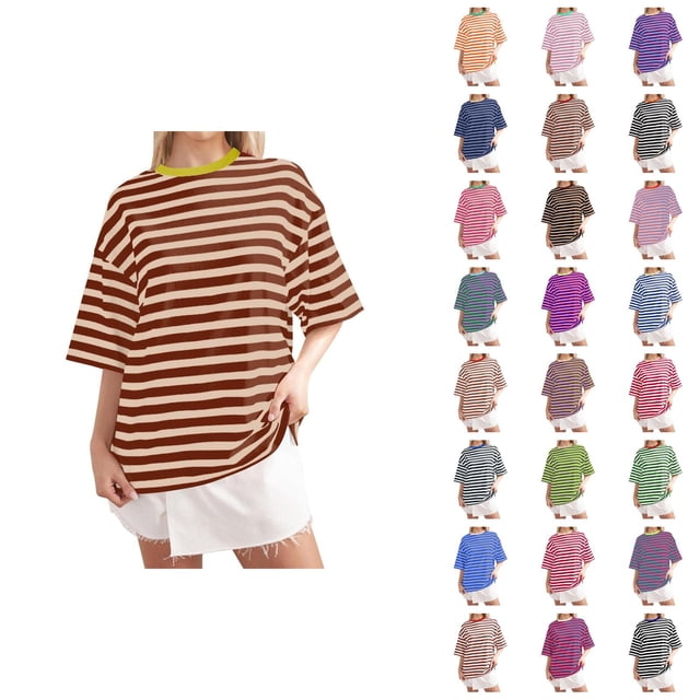T-shirt Rayé pour Femmes 2026 Été Tendance Manches Courtes Col Rond Confortable Léger
