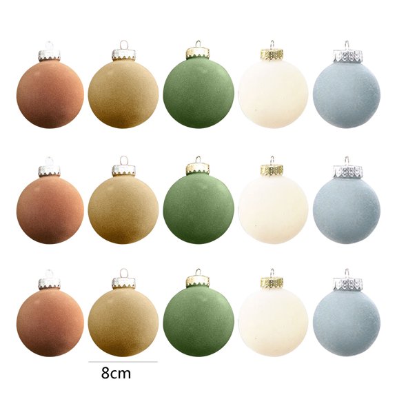 Xmas Ornaments Clearance Christmas Tree Ornaments Velvet Balls - 15ct Shatterproof Xmas Bulbs Decorations Set - Multicolor Green Brown Neutral, 80mm 3.15 inch