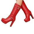 thumbnail image 4 of PiGOGI Women's Waterproof Boots High Heel Belt Buckle Fashion Winter Fall Boots for Women Comfortable Thick Heel Mid Calf Stylish Red 36, 4 of 6