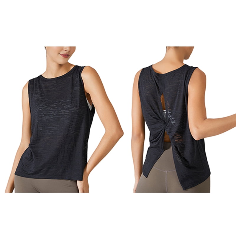 Sleeveless Quick-Drying Vest for Women, Sports Cover-Up, Running,Loose Large Size Yoga Clothes Black S