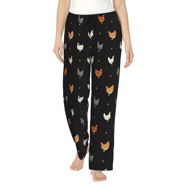 Balery Funny Chicken Pantalones de pijama para mujer, pijamas ultraligeros, pantalones de estar por casa-Large