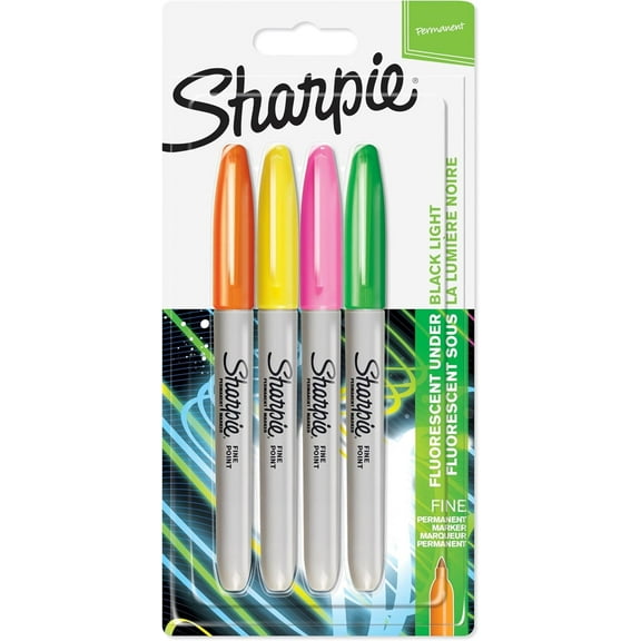 Sharpie Permanent Markers | Fine Point | Assorted Neon Colours | 4 Count