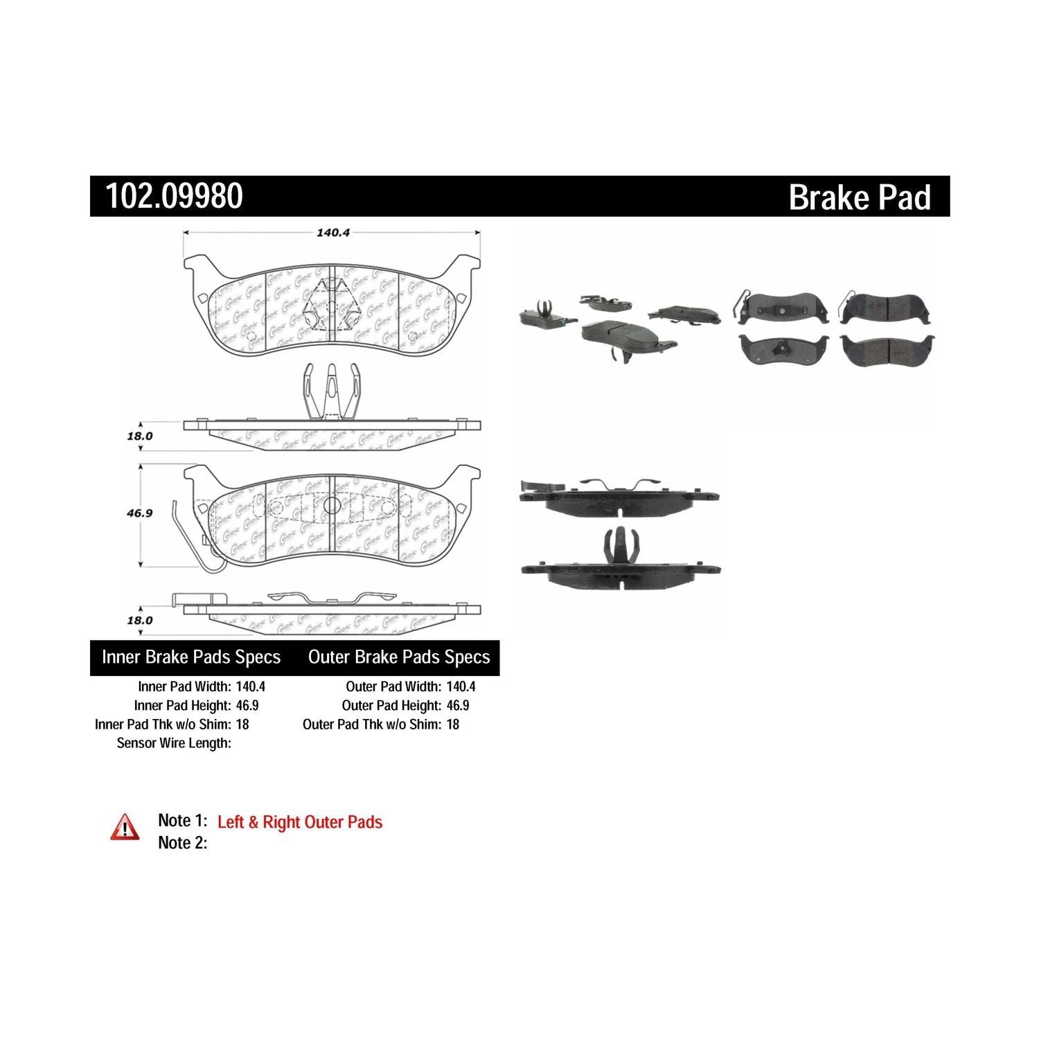 Centric Brake Pad Set, #102-09980