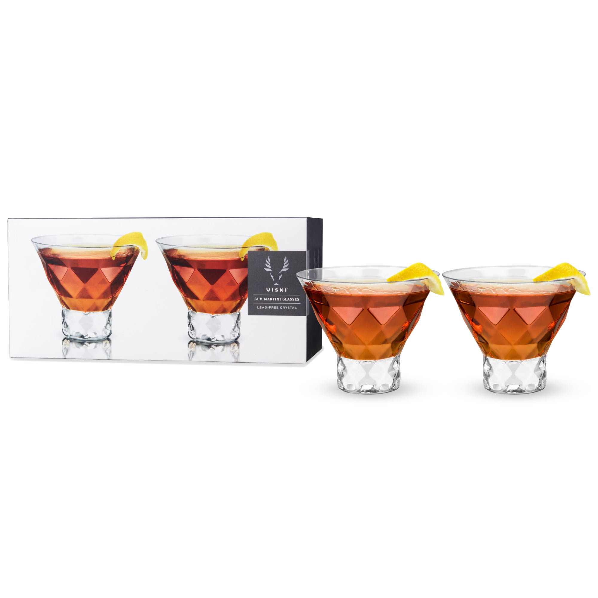 Viski Raye Gem Crystal Martini Glasses Set of 2, LeadFree Premium Crystal Clear Glass, Stylish
