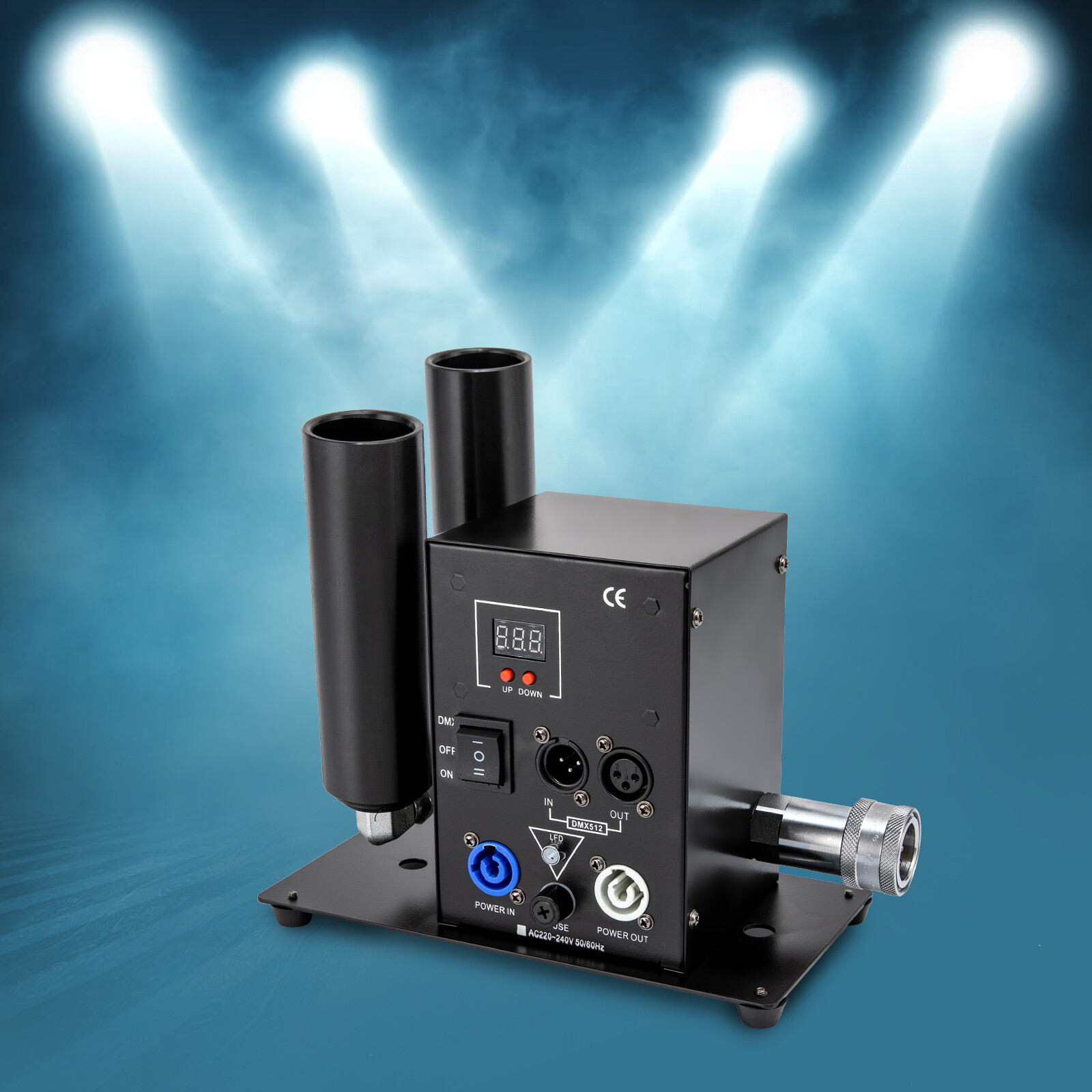 DUYIWAA 150W Smoke Fog Machine, DMX-512 DJ Club Effect C02 Cryo Jet Machine Dual Columns Fogger Smoke Gun with 6m/19.68ft Hose for Party,Stage, Wedding, Christmas, Disco, DJ
