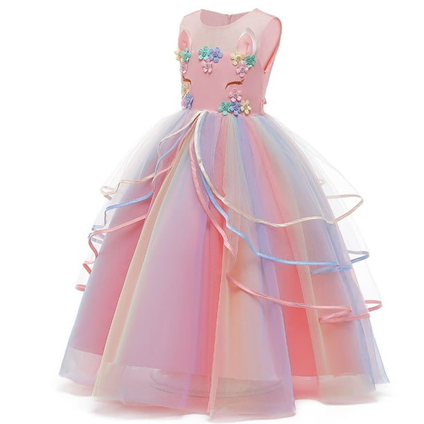 Petite Princesse Douce Fille En Robe Avec Licorne Magique. Dessin