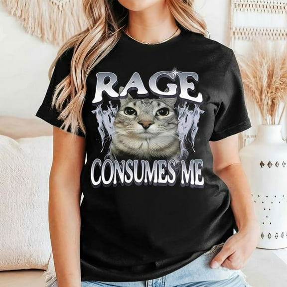 Rage Consumes Me Cat Shirt Men’s And Women’s Graphic Tee 100% Cotton by TBun, Full Sizes S-5XL