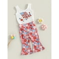 thumbnail image 3 of Wassery Baby Girls Pants Set 6 12 18 24 Months Infant Girls 4th of July Outfits Sleeveless Letters Print Romper with Flower Flag Print Flare Pants 2Pcs Summer Independence Day Clothes 0-24M, 3 of 8