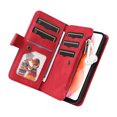 thumbnail image 4 of Multifunctional Case for Moto G Power 2021,[RFID Blocking] 9 Credit Cards Holder Wrist Strap, Premium PU Leather Zipper Wallet Purse Magnetic Flip Phone Cover for Motorola Moto G Power 2021, Red, 4 of 12
