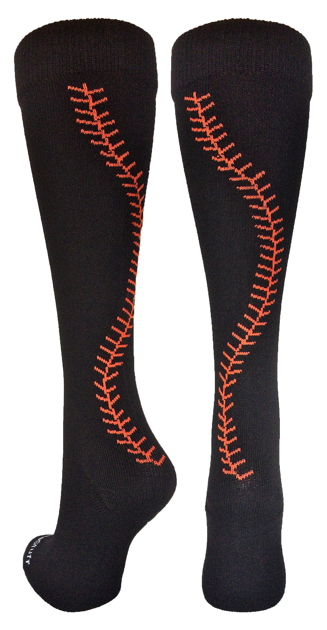 Softball Socks with Stitches Over the Calf (Black/Orange, Small)