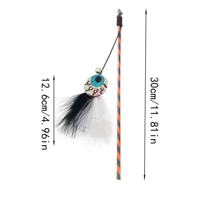 Halloween Cat Teaser Stick. Elastic Rope Cat Toy. Cat Teaser Stick With Feather And Chime. Holiday Ornament.