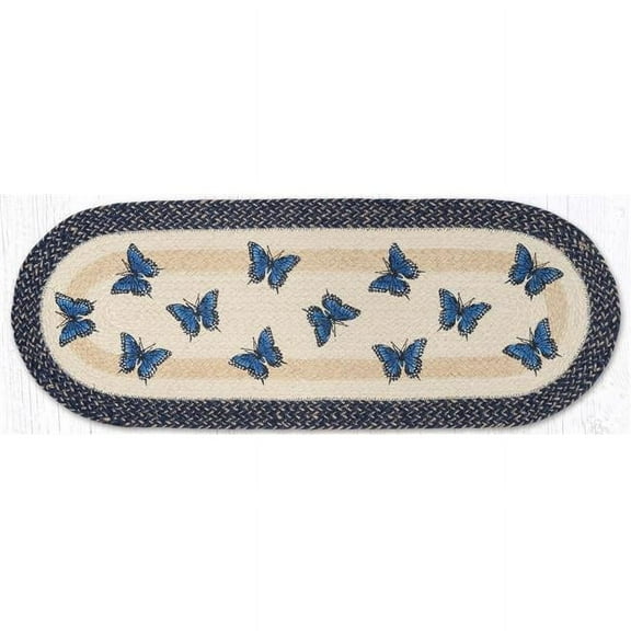 Earth Rug 68-9-921BS 13 x 36 in. Blue Swallowtail Braided Oval Table Runner, Burgundy & Mustard