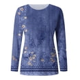 thumbnail image 3 of ICHUANYI Clearance Women's Printed Fashionable Loose Fitting Long Sleeved Round Neck Pullover(Blue, M) ICHUANYI WER2023081002585, 3 of 3