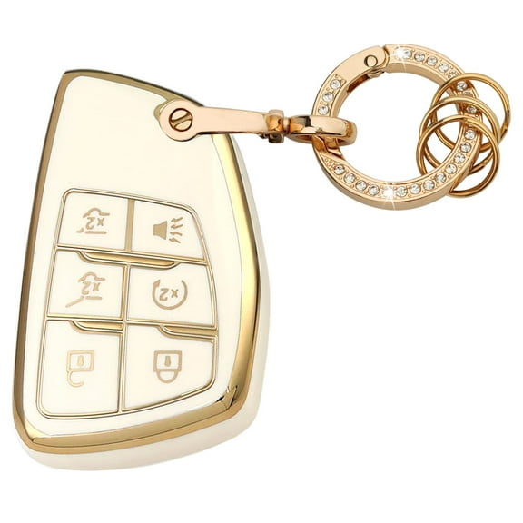 6 Button TPU Key Fob Cover with Leather Keychain, Compatible with 2021 2022 2023 2024 2025 2026 GMC Yukon Denali Sierra, Fit for Chevy Silverado Suburban Tahoe Buick