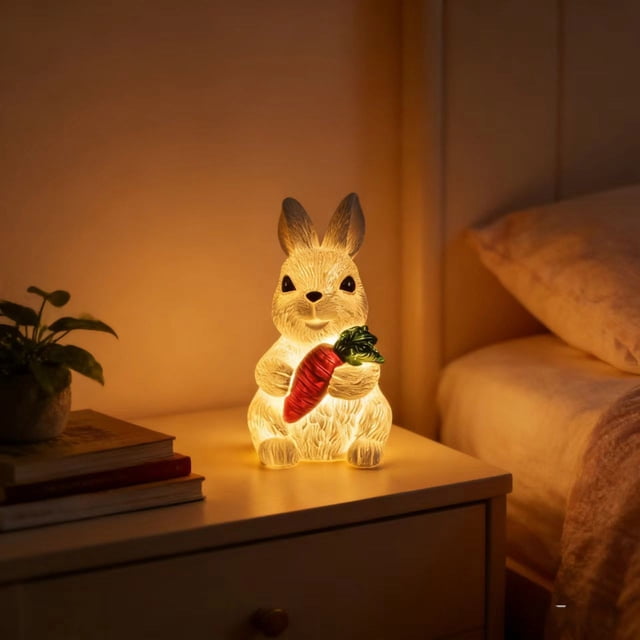 Sokhug Easter Bunny Night Light Statue 5 Inch, Resin Glow in Dark Ornament, Spring Bedroom Table Lamp
