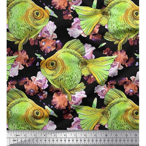 Soimoi Modal Satin Fabric Fish Ocean Fabric Prints by Yard 42 Inch Wide