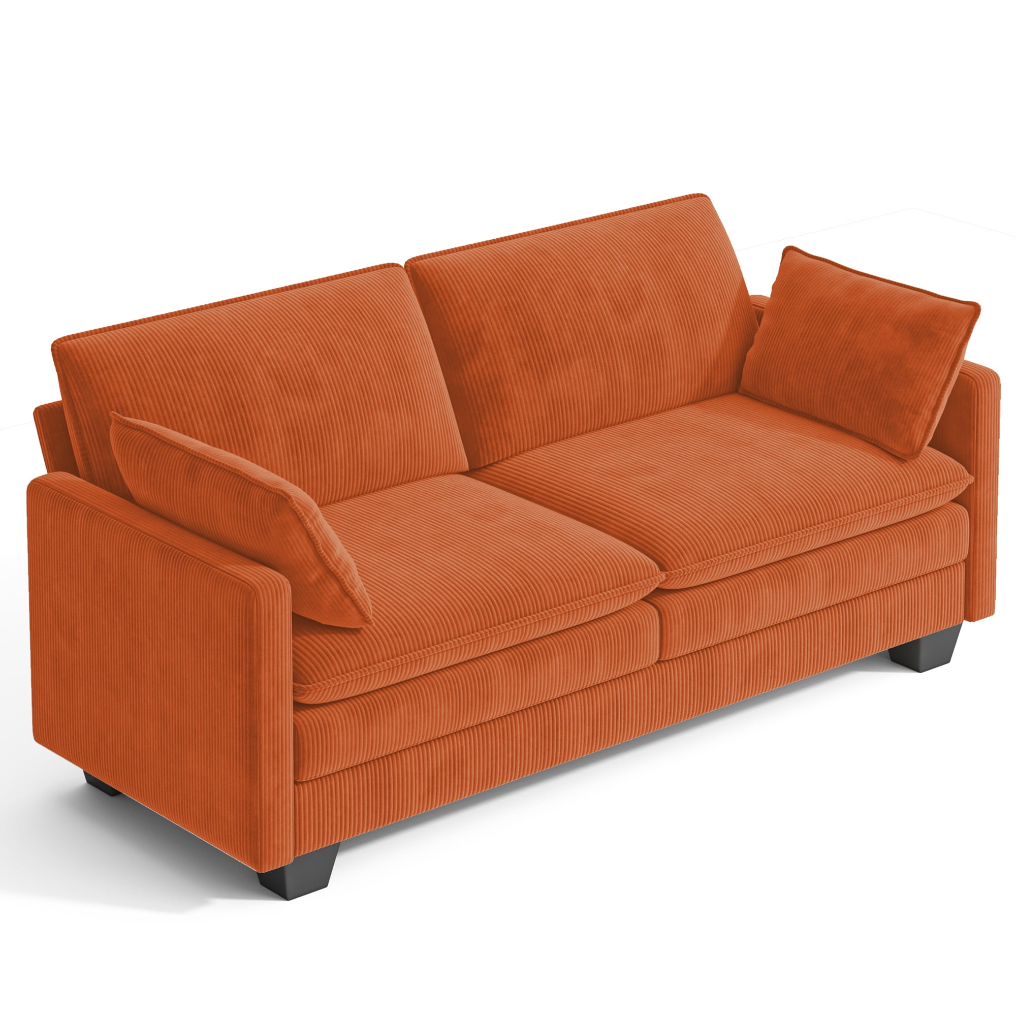 2-Seater Cloud-Like Loveseat Sofa - Double-Layer Upholstered Cushions, Pet-Friendly Corduroy Couch for Bedroom, Living Room & Apartment, Orange