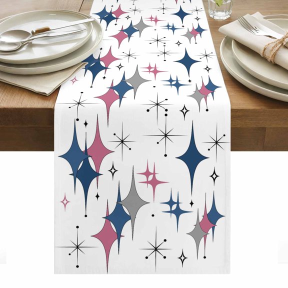 Red Blue Diamond Table Runner - 120 Inch Long, Kitchen Dining Table Runner Dresser Scarves, Modern Geometric Middle Century White Farmhouse Decor for Coffee Tables Wedding Party Banquet