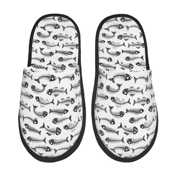 Fotbe Fish Bones Pantuflas Peludas para Mujer con Estampado, Zapatillas de Peluche, Zapatos de Invierno para Casa, Uso Interior y Exterior-Large