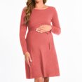 thumbnail image 3 of Bearsland Women’s Maternity Midi Dress Long Sleeve Casual Stretchy Pregnancy Dresses With Belt, 3 of 5