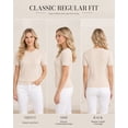 thumbnail image 2 of QUALFORT Women’s Short Sleeve Cable Knit Sweater, Crew Neck Lightweight Pullover, Apricot, Size M, 2 of 7