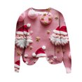 thumbnail image 4 of Bzhegqhd Women's T-shirts Christmas Print Sweatshirts Long Sleeve Round Neck Pullover Top No Hood Loose Fit Casual Fashion Blouse Plush Soft Fleece Fall Winter Tee, 4 of 8