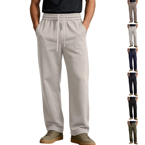 Dvprdro Mens Cotton Wide Leg Sweatpants Elastic Waist Drawstring Casual Athletic Sweat Pants Fashion Loose Fit Trousers Workout Gym Jogger Pants with Pocket
