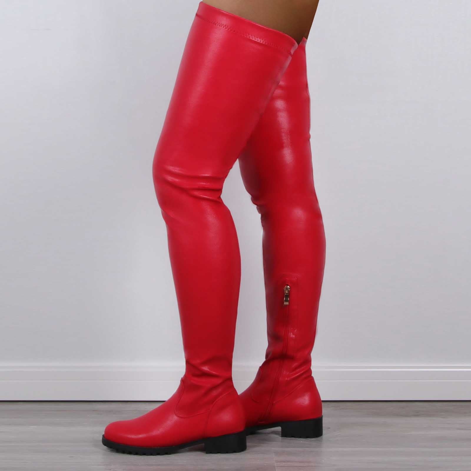 Red Latex Bra & High Cut Brief Handmade Set Over The Knee Boots