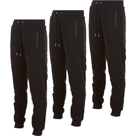 Pure Champ Men's Fleece Jogger Sweatpants 3 Pack with Zipper Pockets, Adjustable Drawstring, Athletic Joggers, Sizes S-3XL