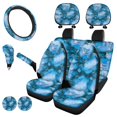 thumbnail image 2 of Uorisanigo Blue Marbling Automotive Front and Rear Cushion Covers Pillowcase for Cars Water Coaster Gear Lever Cover+Hand Brake Cover Steering Wheel Cover Universal Fit 11 Packs, 2 of 7