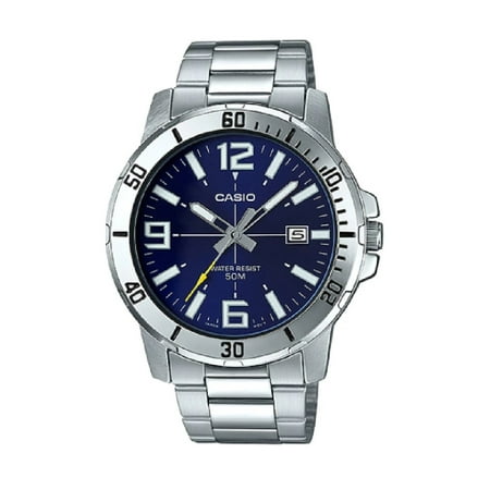 Band Blue Dial Watch Mens Analog Stainless Steel Band and Case Silver Blue Dial 50-meter Water Resistance Watch MTP-VD01D-2BVUDF ()