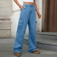 thumbnail image 4 of AINIYS Women's Cargo Jeans Wide Leg Multi-Pocket Trousers for Casual Street Daily Wear Blue S, 4 of 5