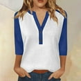 thumbnail image 2 of Breezora Womens Casual Summer Printed 3 4 Sleeve Button Down Blouse Raglan Shirt with Color Block Design XL Size Blue, 2 of 5