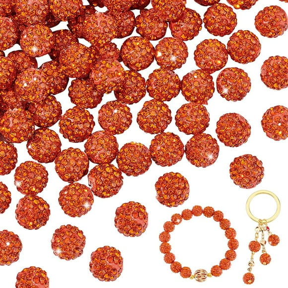 PH PandaHall 100 Pcs Perles en Strass Orange 10mm Perles en Cristal Pavé Boule Disco Perles en Argile Polymère Perles Rondes pour Bracelet Collier Boucles d'Oreilles Fabrication de Bijoux Automne Noël