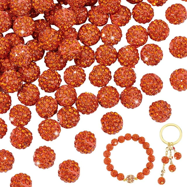 PH PandaHall 100pcs 10mm Orange Rhinestones Beads Crystal Beads Pave Disco Ball Clay Beads Polymer Clay Rhinestone Beads Round Beads for Bracelet Necklace Earring Jewelry Making Fall Christmas