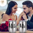 thumbnail image 6 of Mr and Mrs Wine Tumbler Bridal Shower Idea for Bride and Groom, 12 Oz Mr Mrs Stainless Steel Insulated Tumblers Wedding Idea for Newlyweds Couple His and Her Engagement Honeymoon, Set of 2, 6 of 6