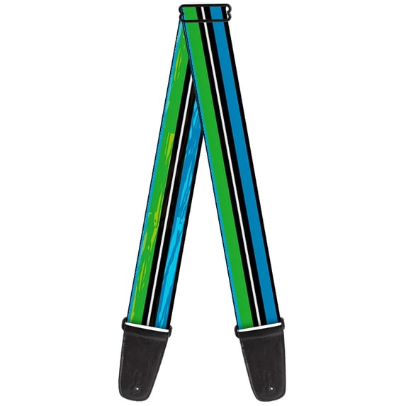 Buckle-Down Guitar Strap, Scribble Stripes Blue Green White, 2 Inches Wide