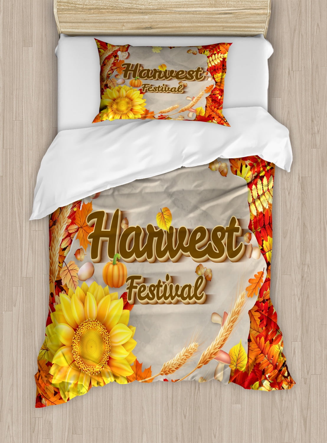 A Decorative 3 Piece Bedding Set with Pillow Shams Fall Forest with Shady Deciduous Trees and Faded Leaf Magic Woodland Theme Picture Queen/Full Ambesonne Autumn Duvet Cover Set Apricot Brown Red nev_27438_queen 