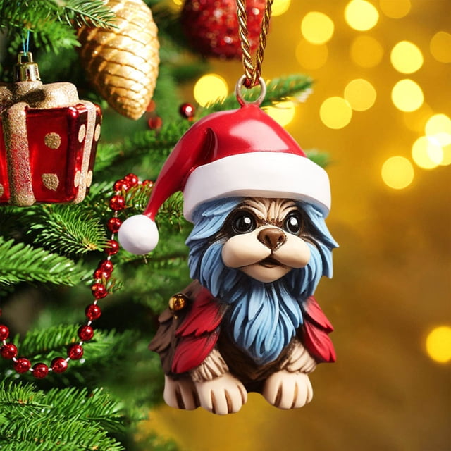 Adornos navideños, adornos navideños, regalos navideños, decoración plana para el hogar con forma de perro, decoración para el árbol de Navidad, decoración con colgante