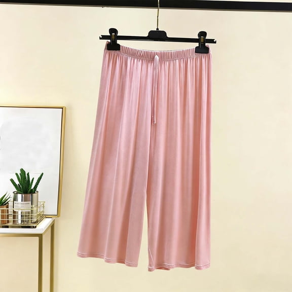 asjyhkr Capri Pants for Women Pajama Baggy Lightweight Stretch Drawstring Elastic Waist Lounge Pants