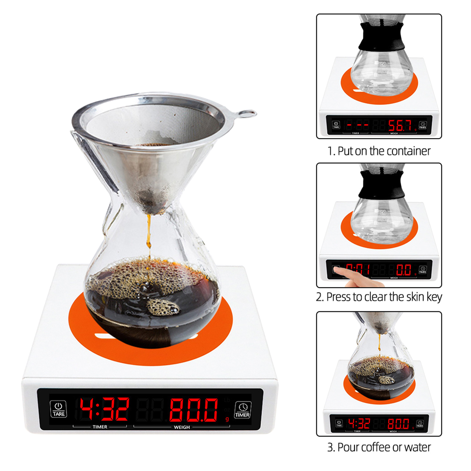 Geemin Digital Coffee Scale with Timer High Precision Kitchen Scale 3kg/5kg for Home