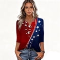 thumbnail image 4 of Women's Patriotic Star Print 250th Anniversary USA Shirt V-Neck Button 3/4 Sleeve T-Shirt, 4 of 5