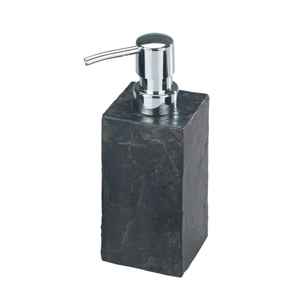WENKO Slate Rock Soap Dispenser, Refillable Hand Soap Dispenser for Bathroom, Countertop Dispenser Suitable for Liquid Hand Soap & Lotion, Slate Black, 8.5 oz