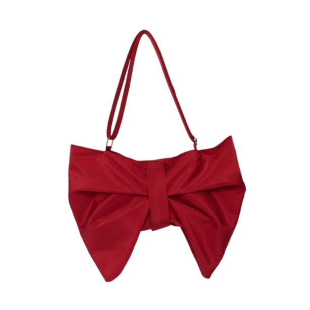 Bolso de hombro con lazo arrugado para mujer, bolso ligero tipo tote para la calle, regalo para uso diario. borgoña