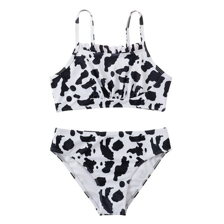 

Toddlers And Baby Girls Sunsuit Swimwear Cartoon Cow Printed Ruffled Sleeve Outfits Hollow Summer Graphic Beachwear Holiday Vacation Seaside Swimming Wears