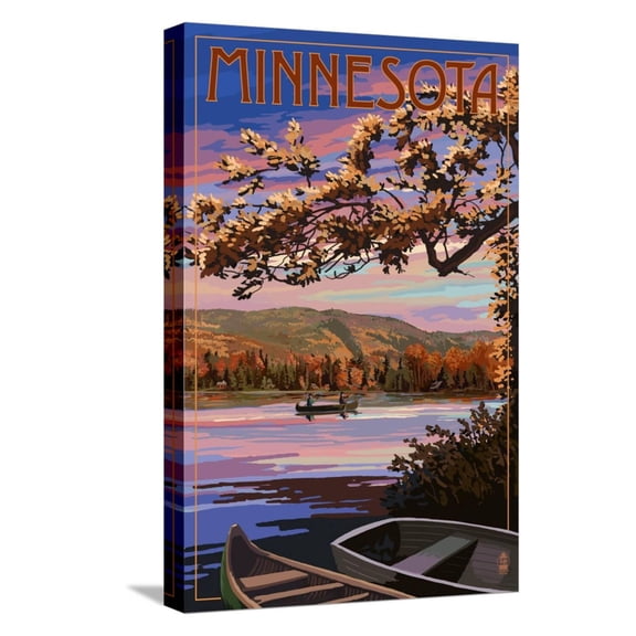 Art.com Minnesota - Lake Sunset Scene Stretched Canvas Print Wall Art by Lantern Press, 12" x 18"