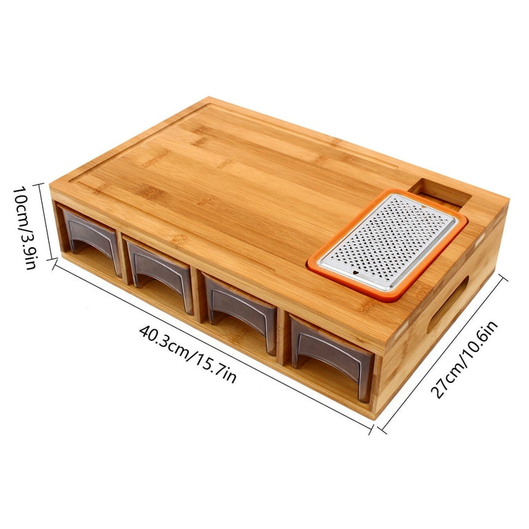 CUTTING BOARD Bamboo Meal Prep Chopping with Drawers Trays Lips