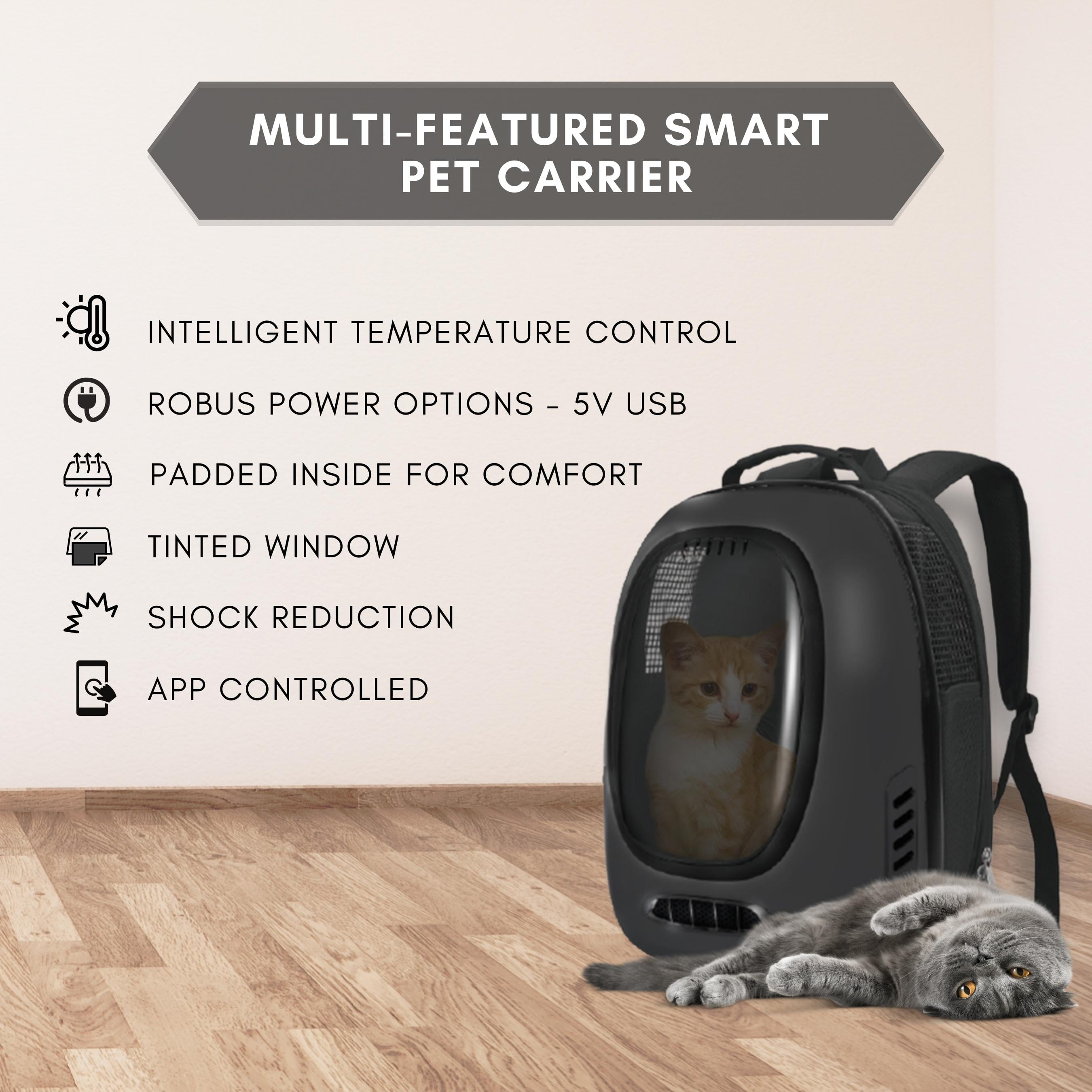 INSTACHEW Trekpod Smart Pet Carrier with Breathable Fan for Cats and Small Dogs for Walk Outdoors for Hike Up to 17lbs, Comfortable Ventilated Hard-Sided Cat Carrier Travel Backpack, App-Enabled,Black
