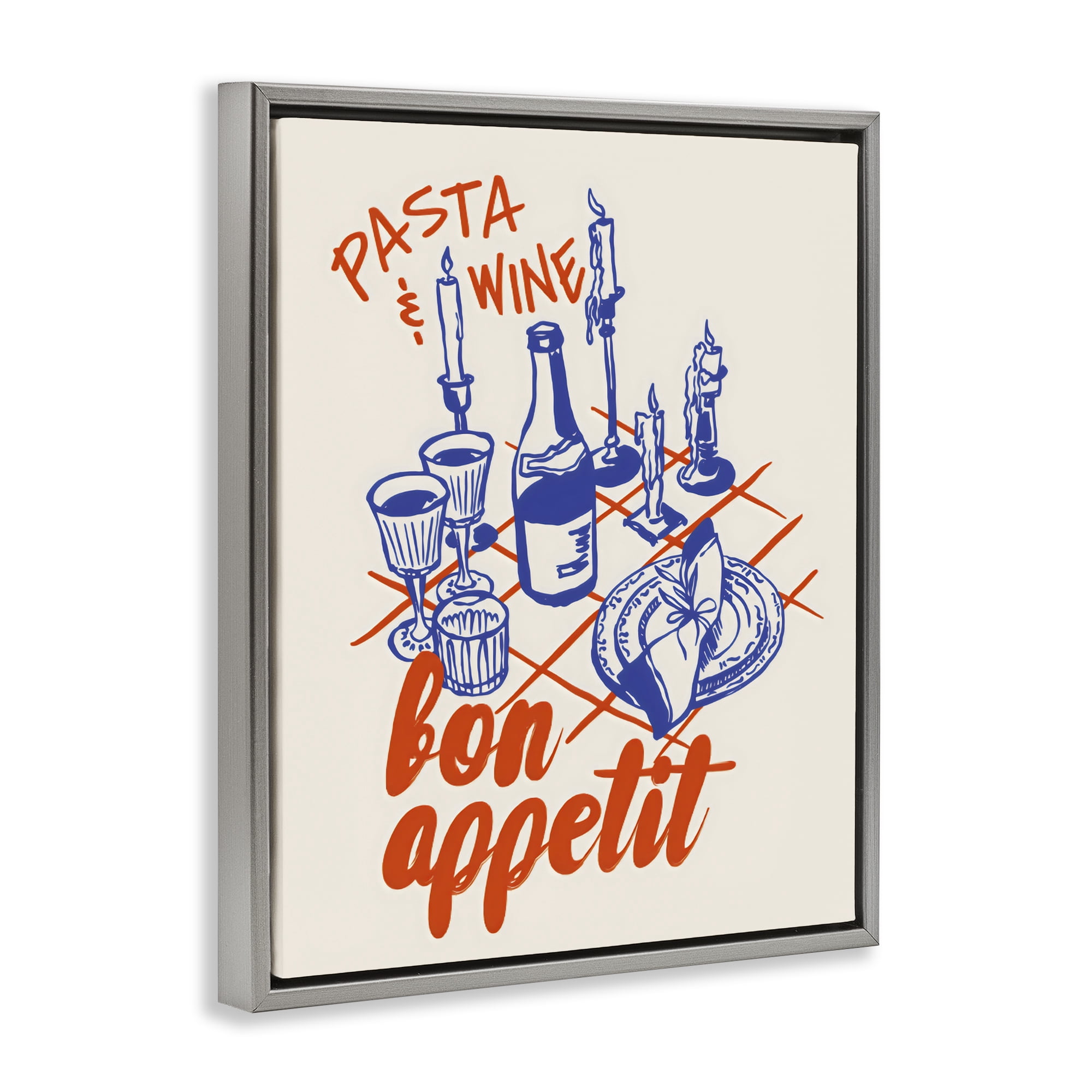 Stupell Industries Pasta & Wine Bon Appetit Gray Framed Floater Canvas Wall Art, design by The Prints Vibe